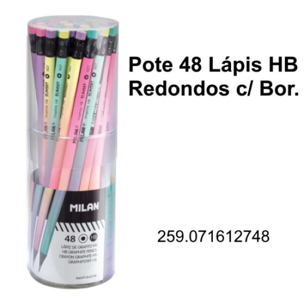 Lápis HB Redondos c/Borracha Pote 48un.