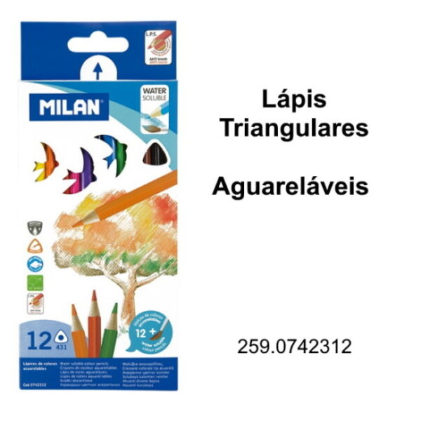 Lápis Cor Triangulares Aguareláveis Milan Cx. 12un.