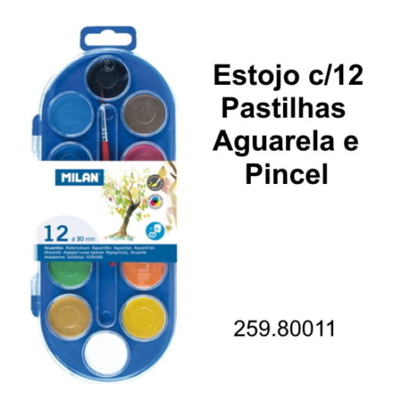 Aguarelas e Pincel - Estojo 12 Pastilhas