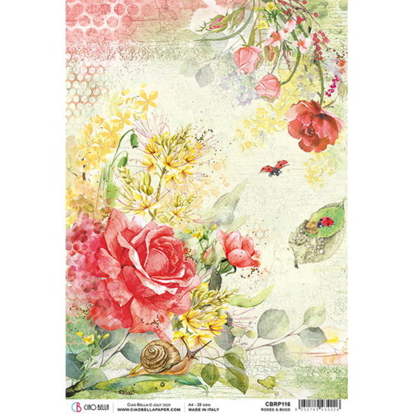 Papel Arroz Roses & Bugs A-4