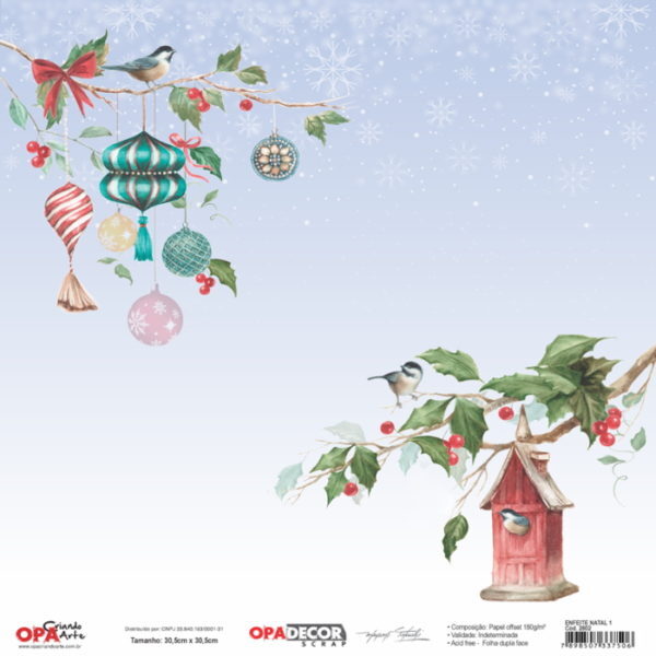 Papel Scrap Enfeite Natal 1  305x305mm