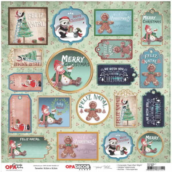 Papel Scrap Tag Natal 1  305x305mm