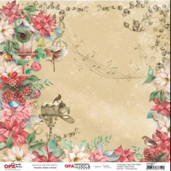 Papel Scrap Flor Natal 1  305x305mm
