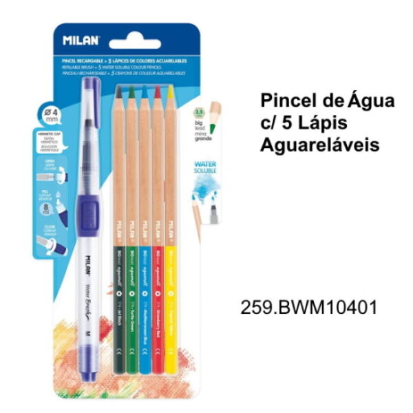 Pincel Água c/ 5 Lápis Aguareláveis Milan