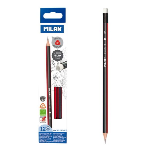 Lápis Grafite Triangular c/ Borracha HB 137 Milan 12un.