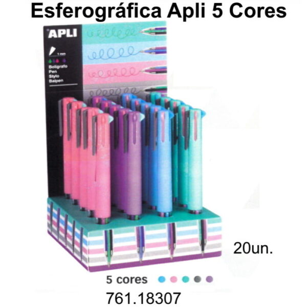 Esferográficas 5 Cores Pastel Apli Exp.20un.