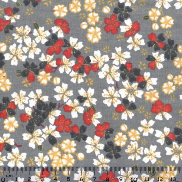 Tecido Algodão Sakura Cinza  1,60Mts.