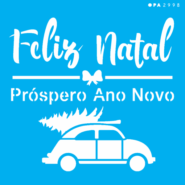 Stencil Opa 14x14 Feliz Natal Fusca