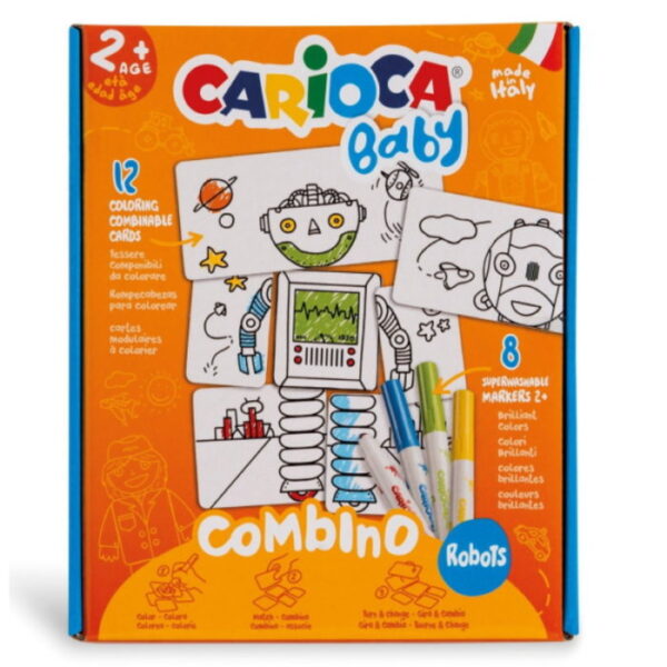 Marcador Carioca Combino Robots (8) + Cartões Colorir (12)