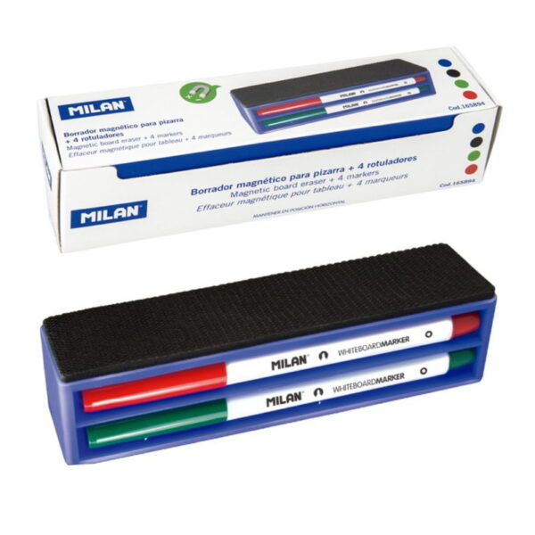 Apagador Magnético p/ Quadro + 4 Marcadores