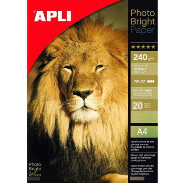 Papel Fotográfico Apli Glossy Ink Jet A4 240gr. 20fls.