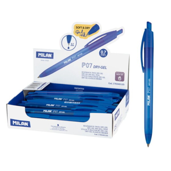 Esferográficas Dry-Gel Azul 0.7mm Milan Exp. 25un.