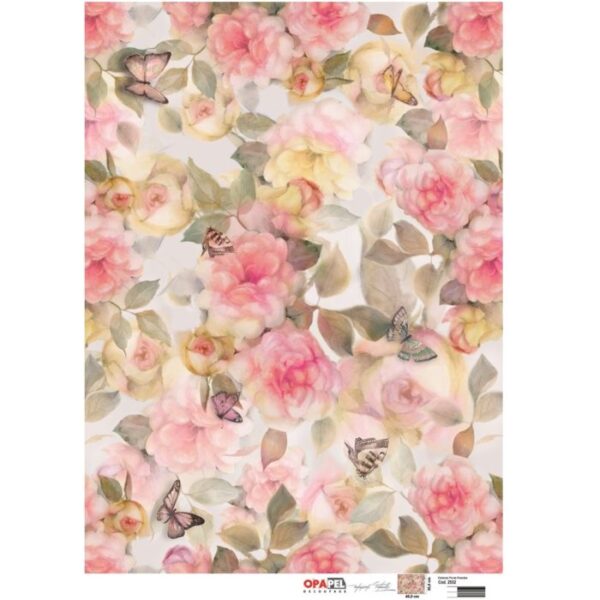 Papel Decoupage Flores Rosadas  30X45