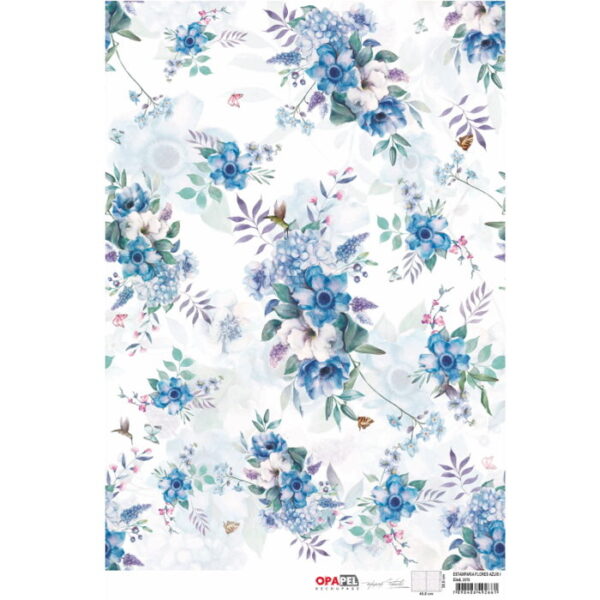 Papel Decoupage Flores Azuis 30X45