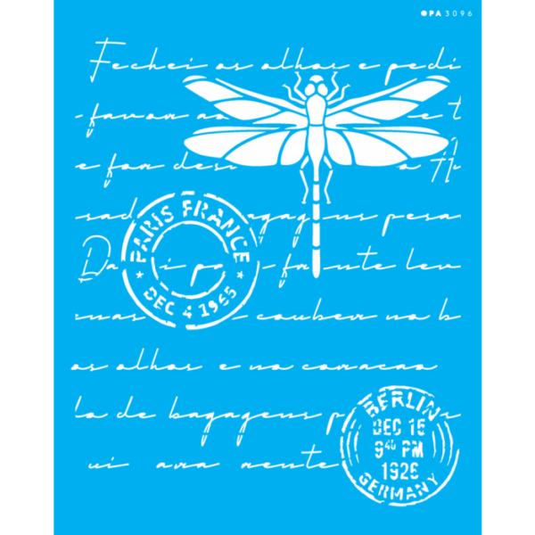 Stencil Opa 20X25 Carta Antiga Libélula