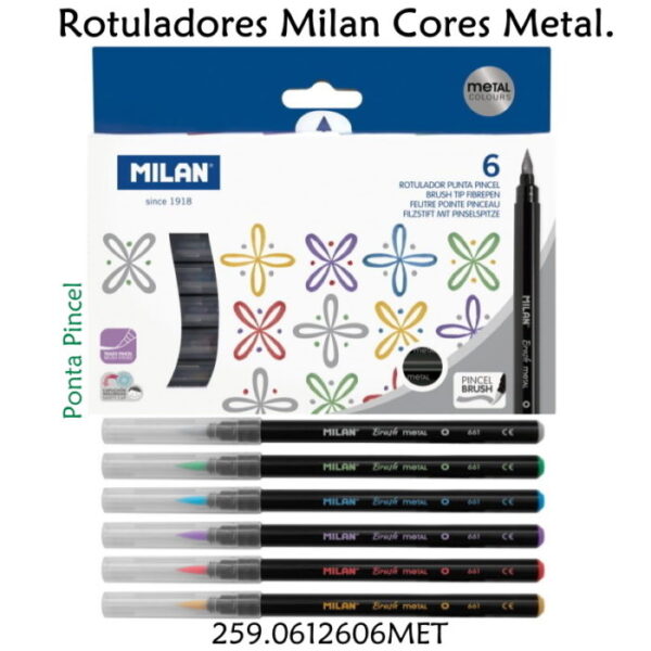 Rotuladores Milan 6 Cores Metalizadas Ponta Pincel