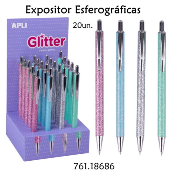 Esferográficas Glitter Apli Exp.20un.