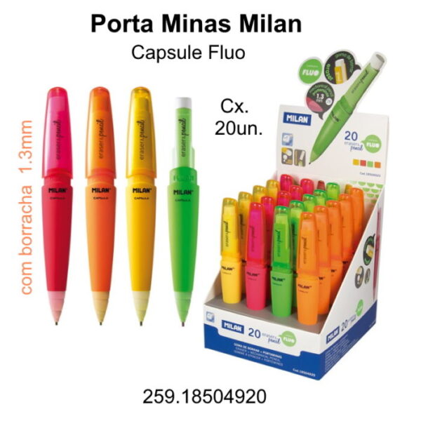 Porta Minas Capsule Fluo Milan 1.3mm Exp. 20un.