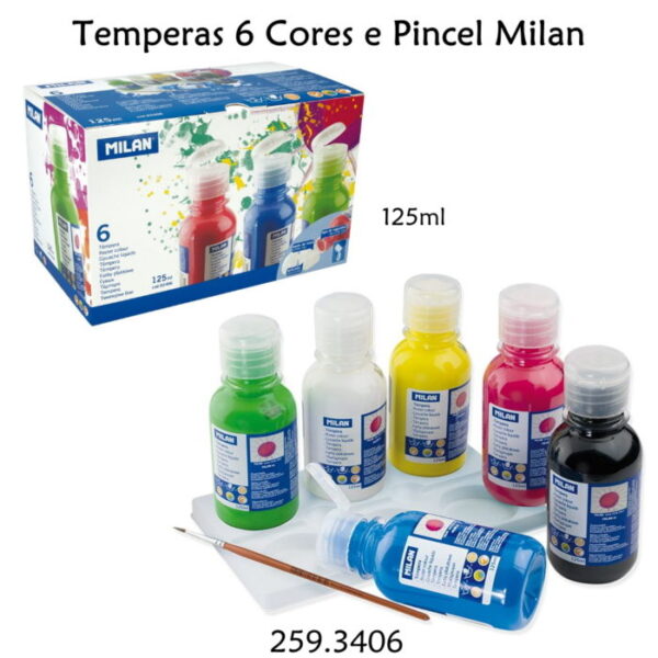 Temperas 6 Cores e Pincel 125ml.