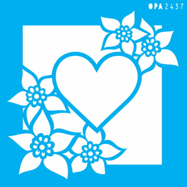 Stencil Opa 14x14 Moldura Flor e Coração