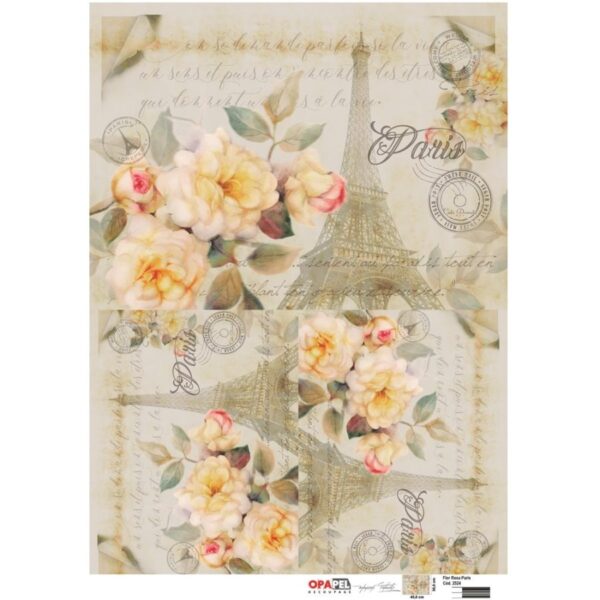 Papel Scrap Flor Rosa Paris 300x450mm