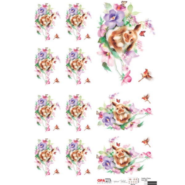 Papel Scrap Coelho e Flores  300x450mm