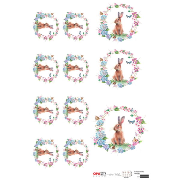 Papel Scrap Coelho e Guirlanda 300x450mm