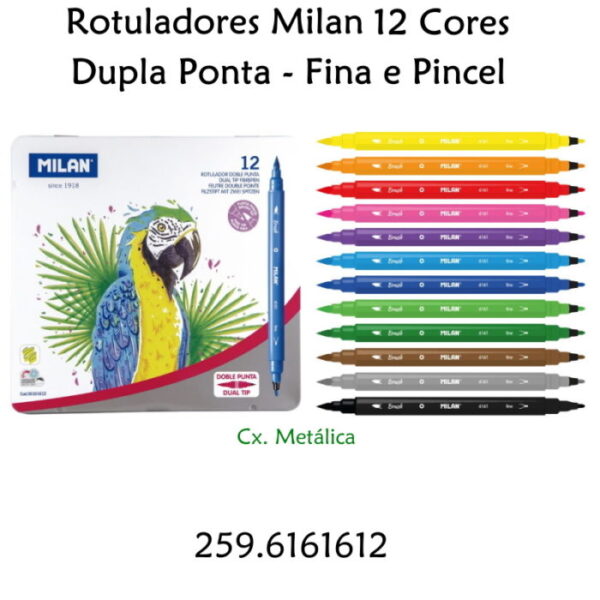 Rotuladores Milan 12 Cores  Dupla Ponta
