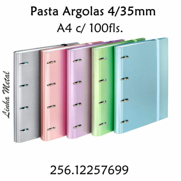 Pasta Argolas 4/35mm A4 c/100 fls. Linha Metal
