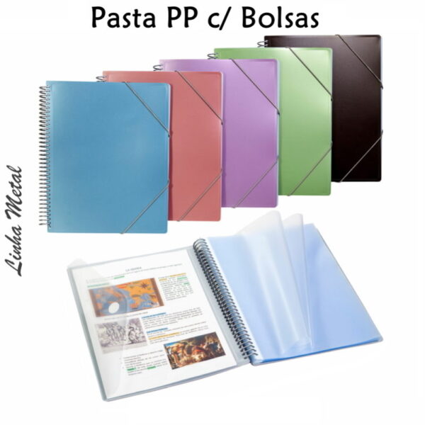 Pasta PP A4 c/ 20 Bolsas Linha Metal