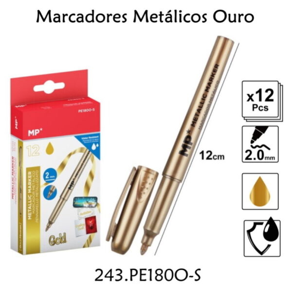 Marcadores Metálicos Ouro Cx. 12un.