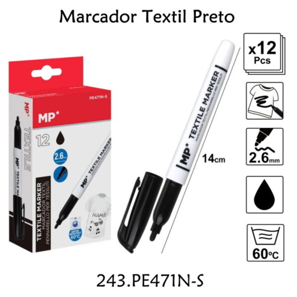 Marcadores Têxtil Preto Cx. 12un.