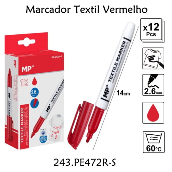 Marcadores Têxtil Vermelho Cx. 12un.