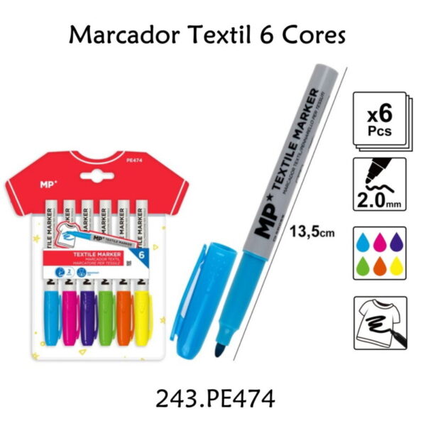 Marcadores Têxtil 6 Cores