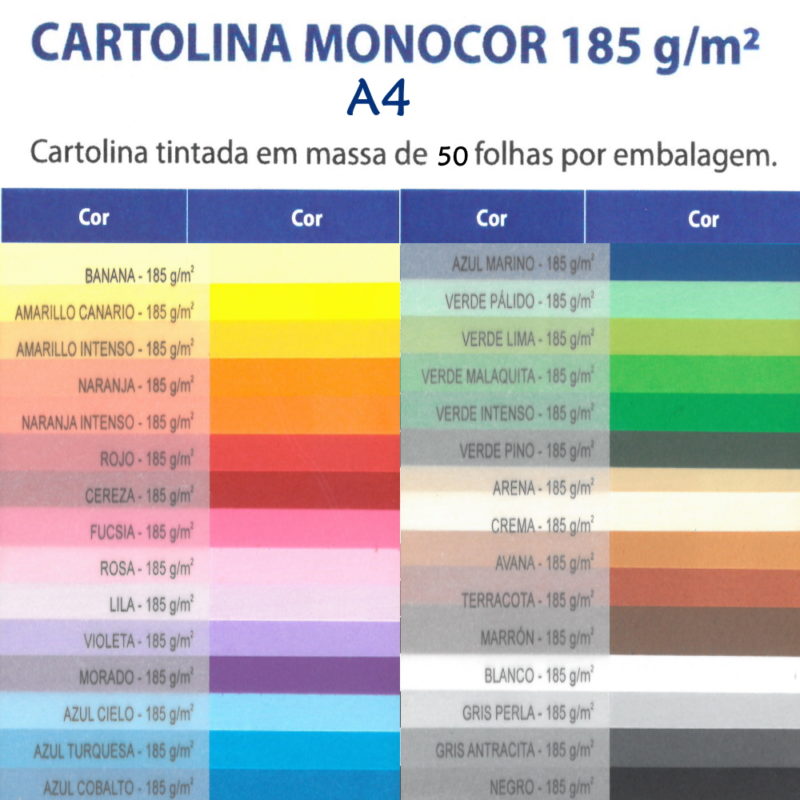 Cartolina Fabriano A4 185gr. (50fls.) – (clique p/ver cores)