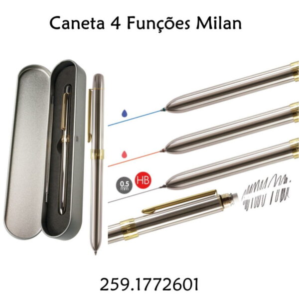Caneta 4 Funções c/ Caixa Metálica Milan