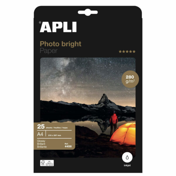 Papel Fotográfico Apli Glossy Bright Ink Jet A4 280gr. 25fls.