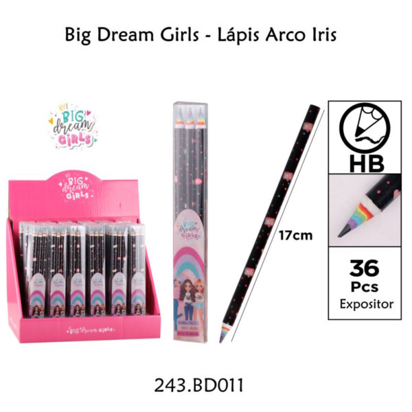 Lápis Arco Íris 3un. - Big Dream Girls