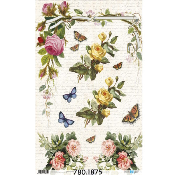 Papel Arroz 54x33 Flowers and Letters