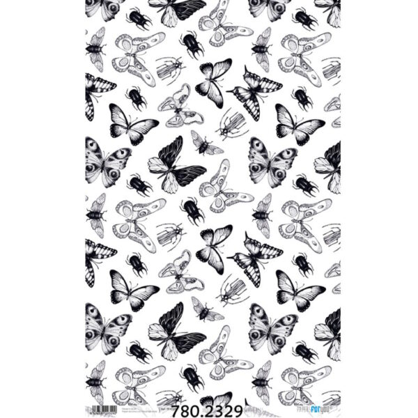 Papel Arroz 54x33 Black and White Bugs