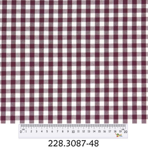 Tecido Algodão Xadrez Grená  Branco 1,40Mts.