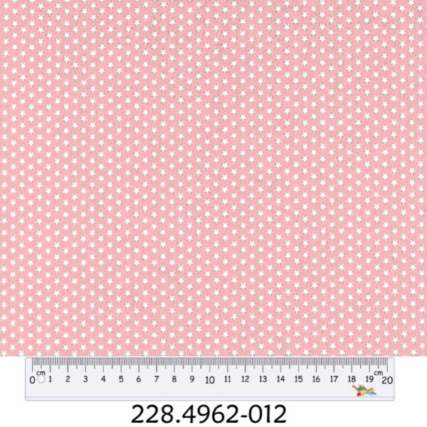 Tecido Algodão Estrelas Branco Fundo Rosa Cl. 1,40Mts.