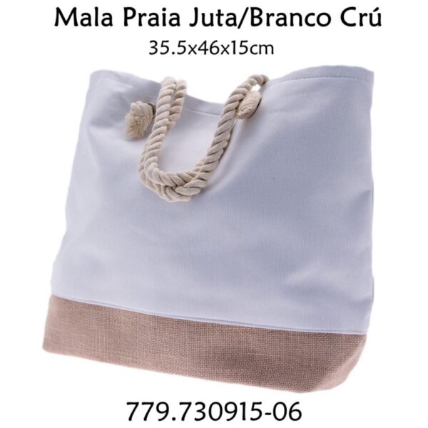 Mala Praia Juta+Branco Crú 35.5x46x15cm