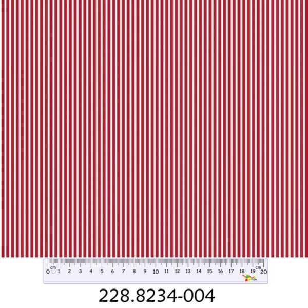 Tecido Algodão Riscas Branco / Vermelho 1,40Mts.