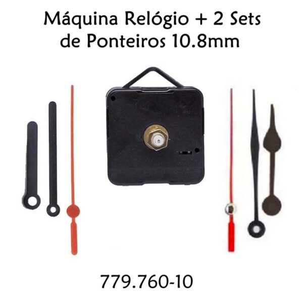 Máquina Relógio + 2 Sets Ponteiros 10.8mm