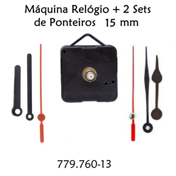 Máquina Relógio + 2 Sets Ponteiros 15mm