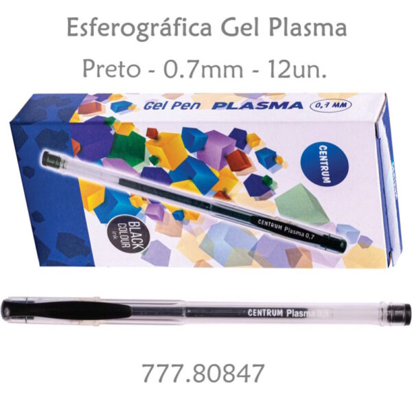 Esferográfica Gel Plasma Preto Centrum 0.7mm Cx.12un.