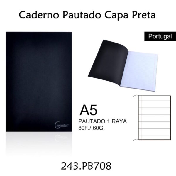 Caderno Pautado Capa Preta A5 - 80fls. - 10un.
