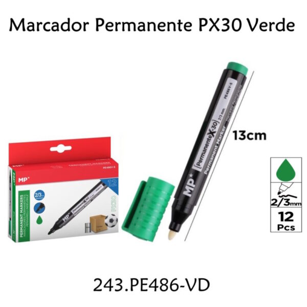 Marcador Permanente PX30 Verde cx.12un.