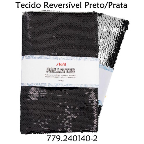 Tecido Reversível Preto/Prata 50x70
